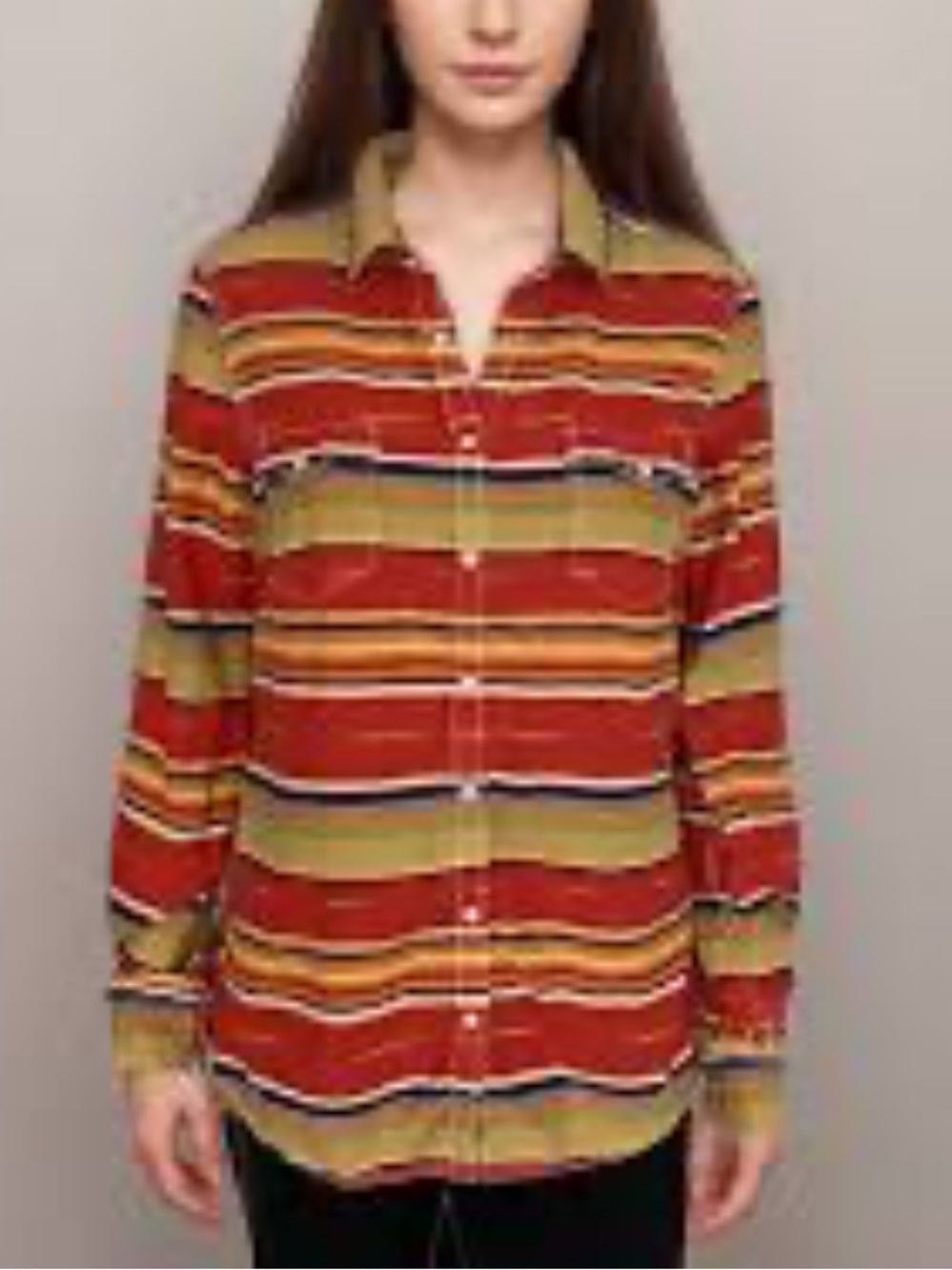 Ryan Michael Southwestern Blanket Serape Striped Snap Button Shirt Red Linen-S